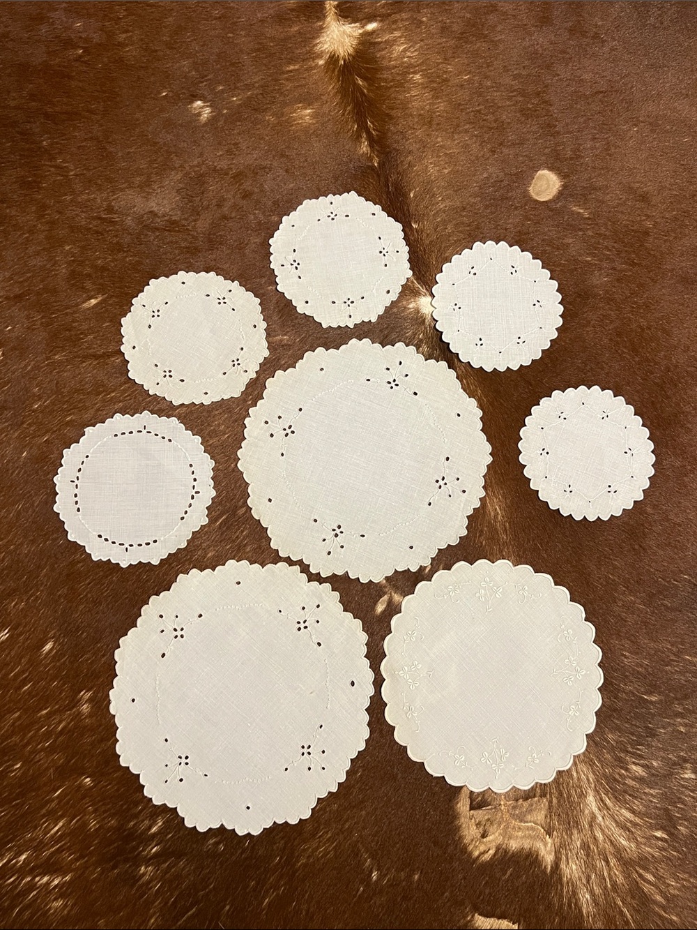 Vintage White Scalloped Coasters and Dollies- set of 8